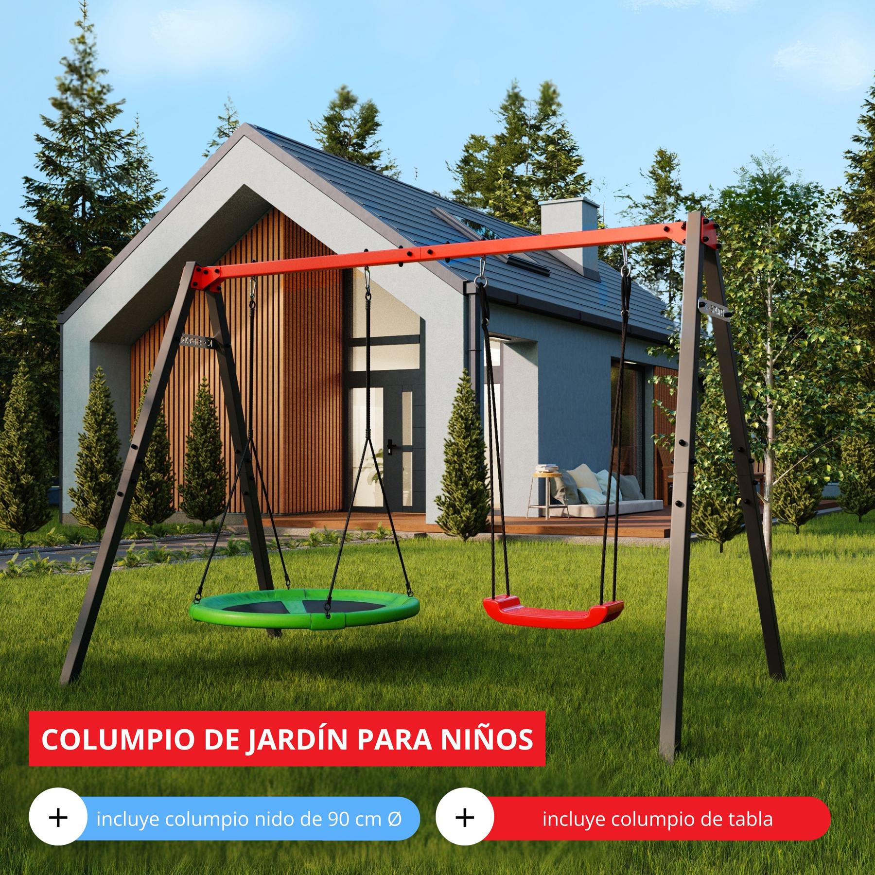 Columpio infantil K-Sport independiente con columpio nido y columpio tabla en el jardín
