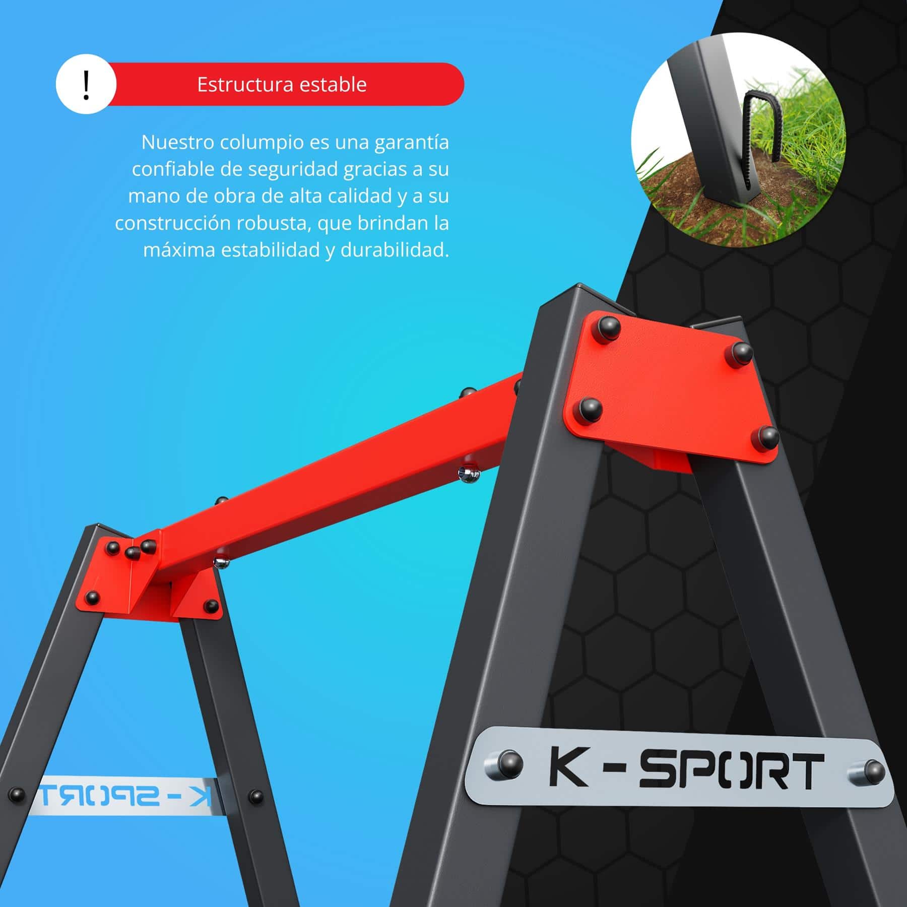 Estabilidad del columpio K-Sport gracias a un anclaje de alta calidad en el suelo para brindar la máxima seguridad
