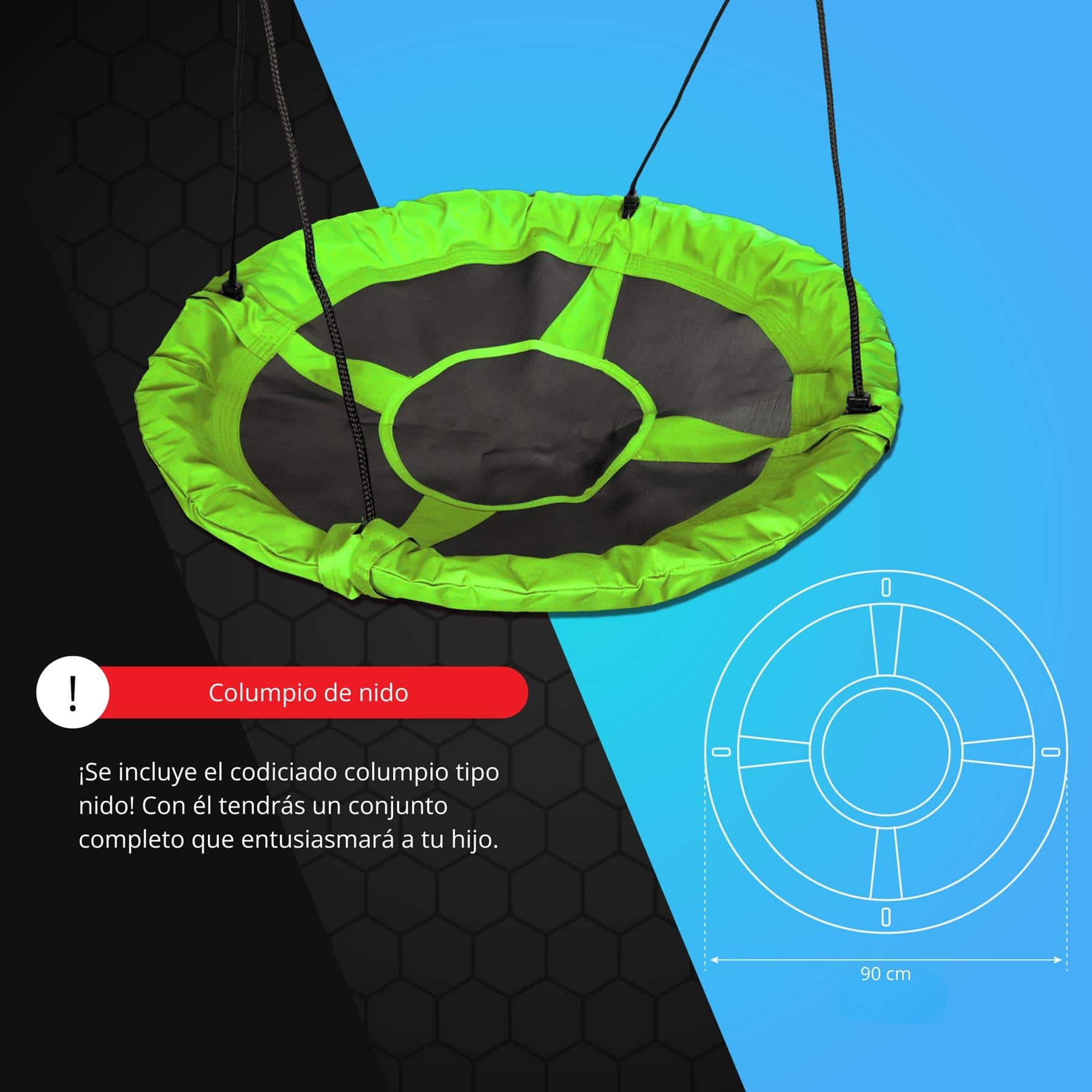 Columpio de nido verde con 90 cm de diámetro, parte del columpio infantil K-Sport para el jardín