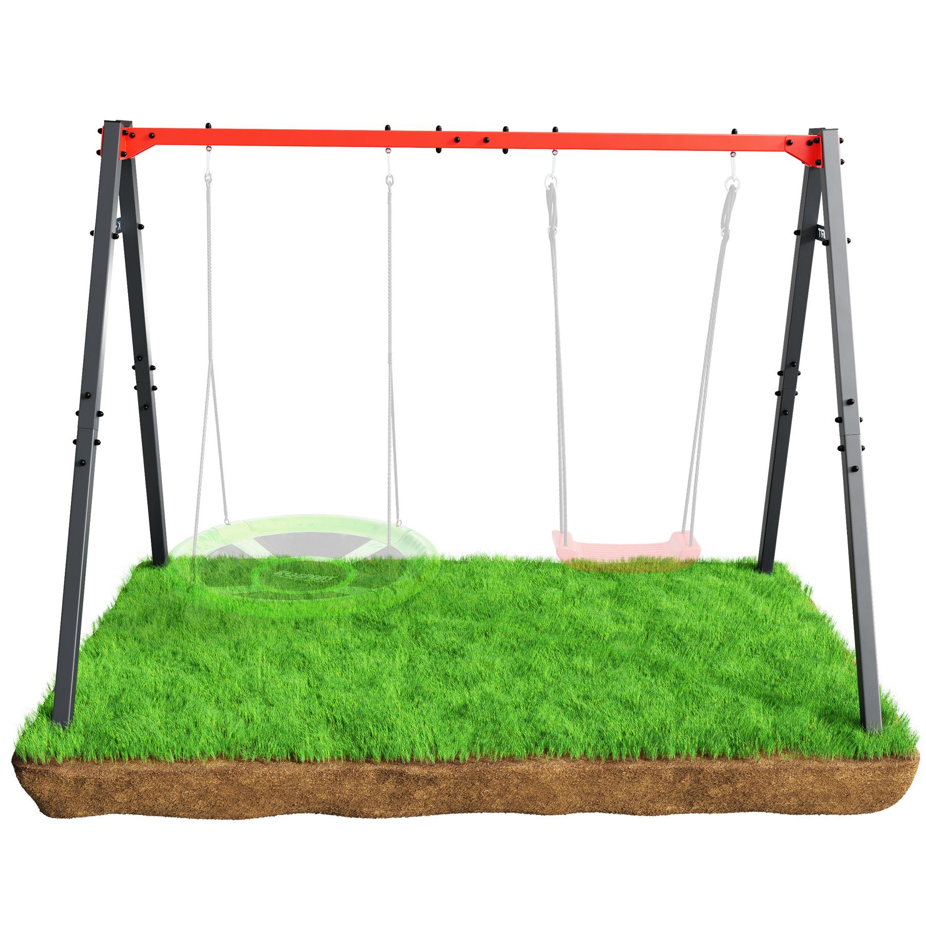 Vista frontal del columpio infantil doble