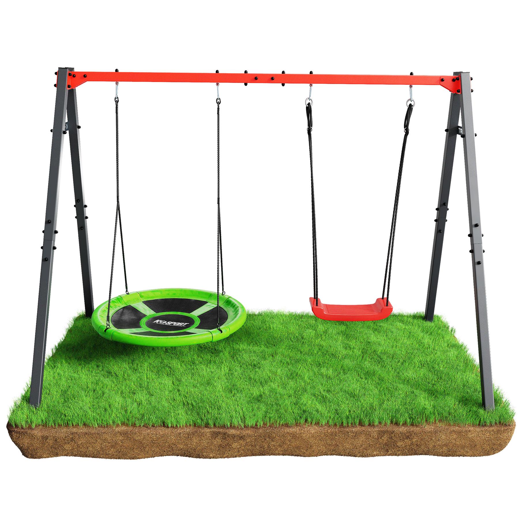 K-Sport kinderschommel met nestschommel en plankschommel op gras