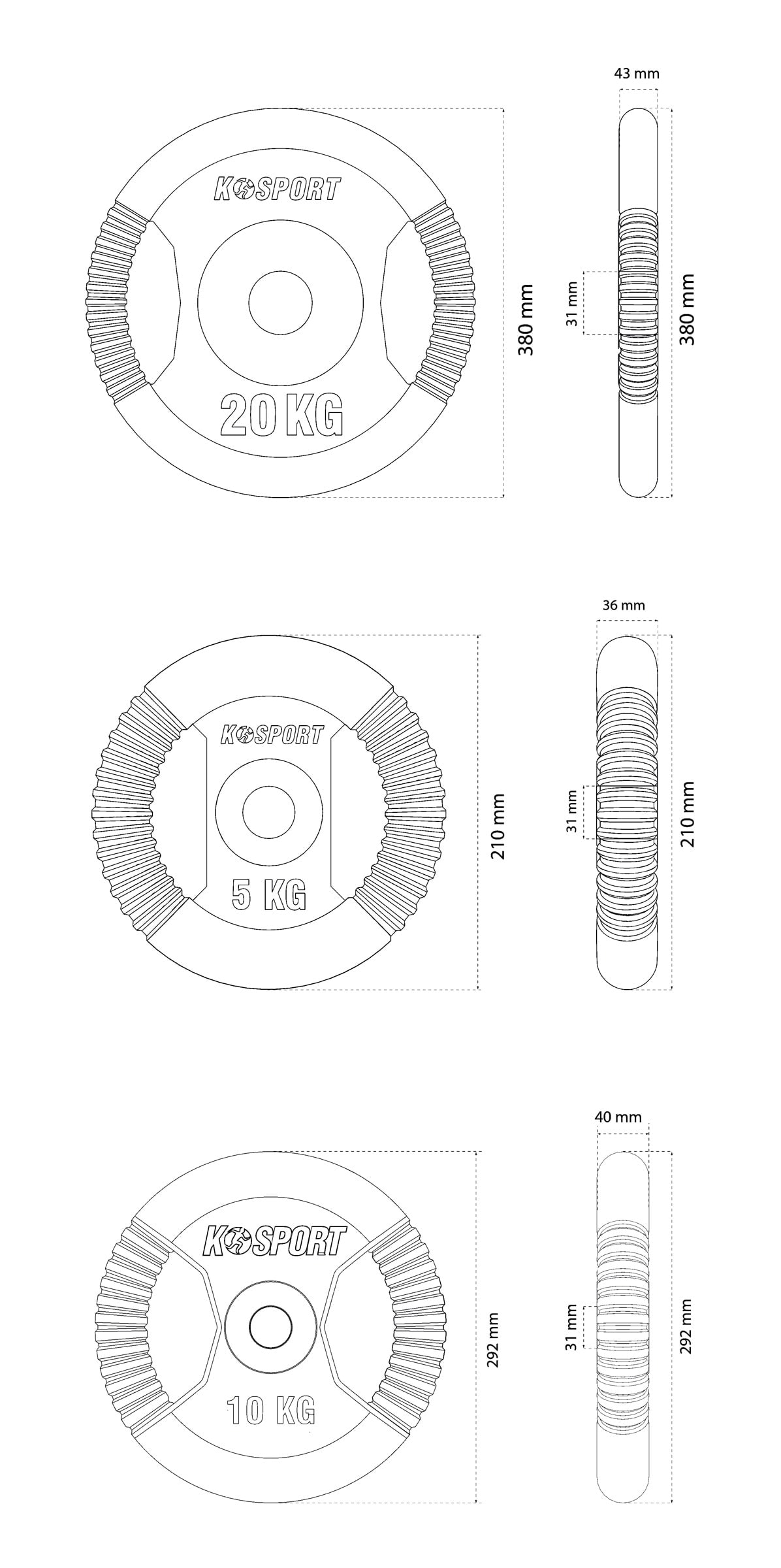 Données techniques de l'ensemble de disques d'haltères