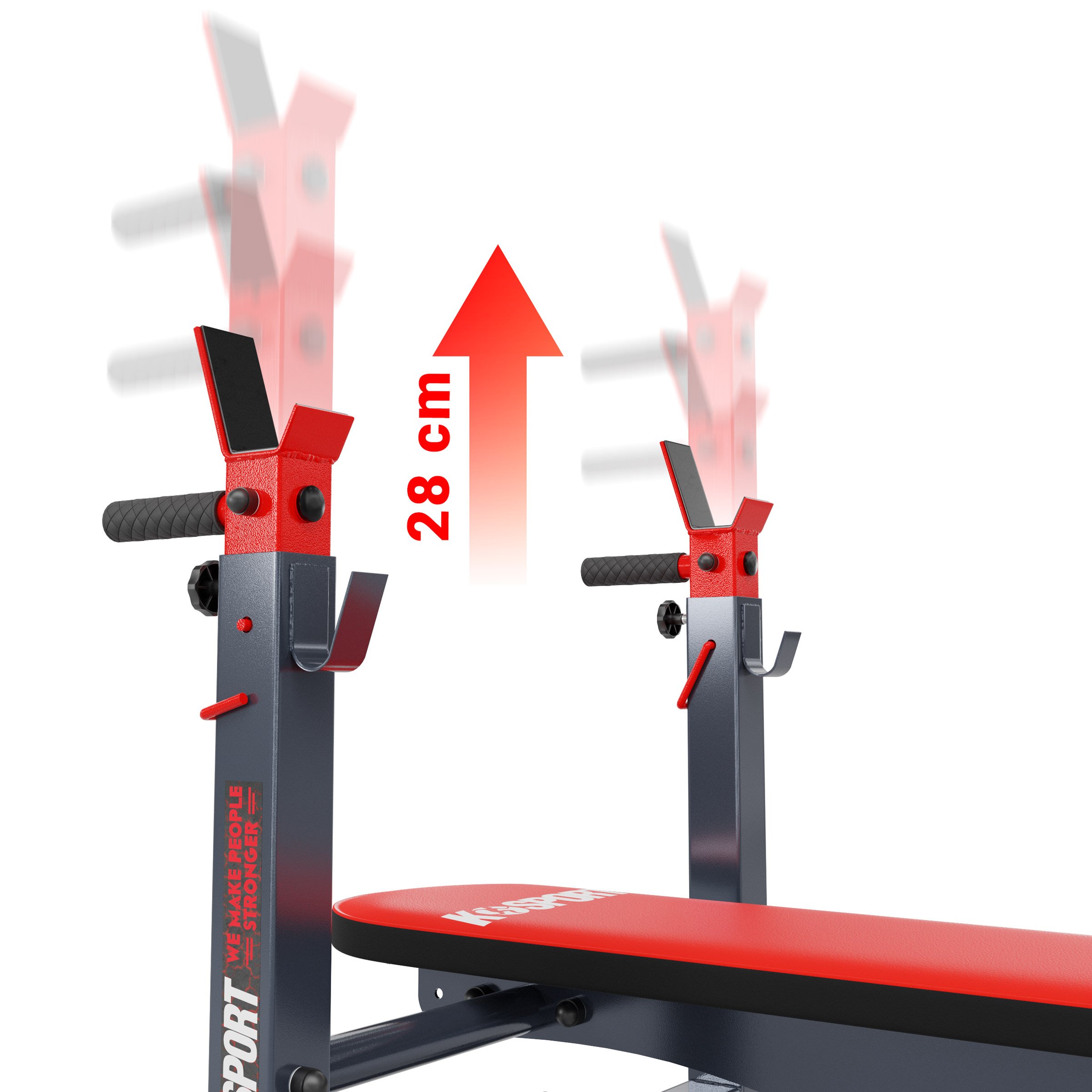 Haltersteun van de fitnessbank met hoogteaanduiding