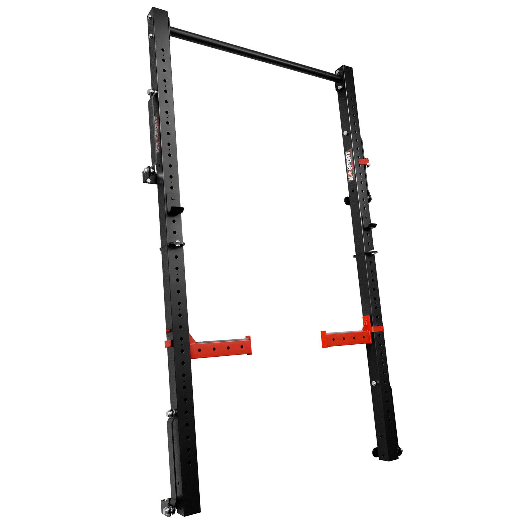 Vista lateral del Half Rack plegable de K-Sport – optimización del espacio para gimnasios en casa
