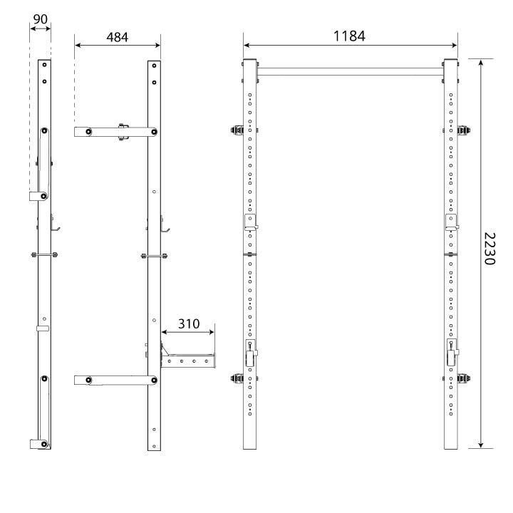 Datos técnicos - Half rack plegable para montaje en pared