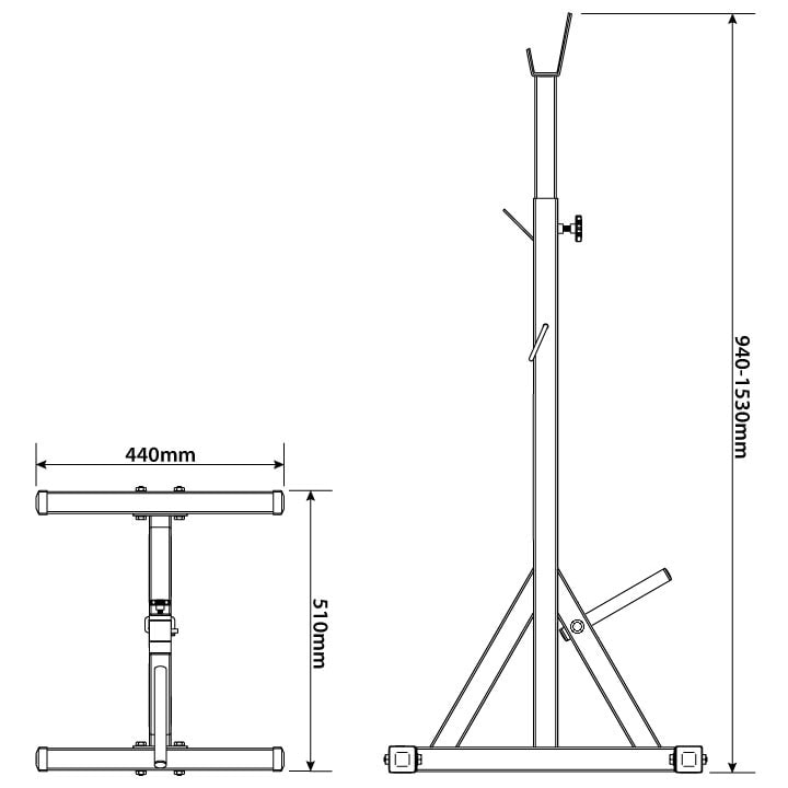 Technische gegevens - Versterkte squatstandaard met gewichtsplaatbevestiging