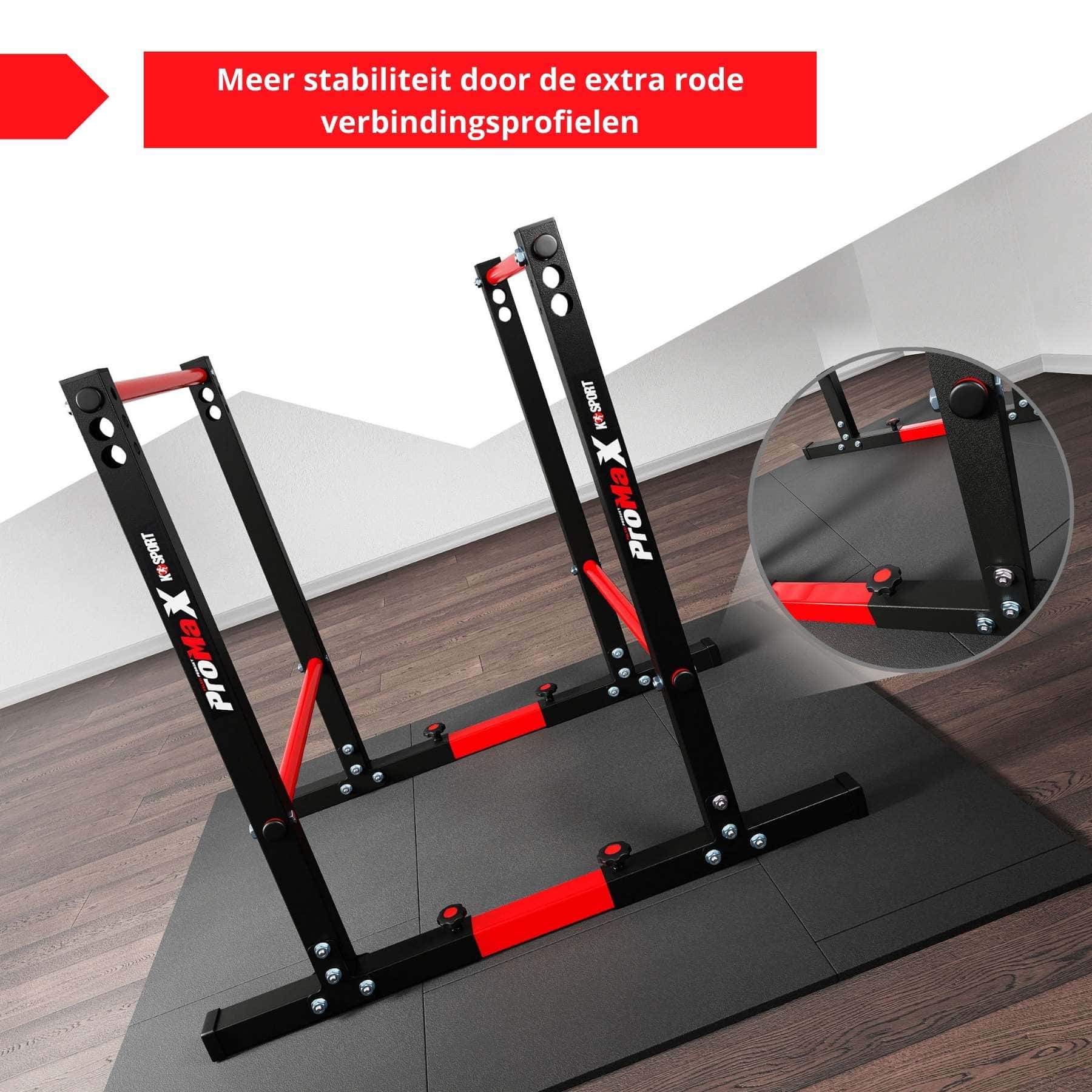K-Sport Dip Bar met rode verbindingsprofielen voor stabiliteit