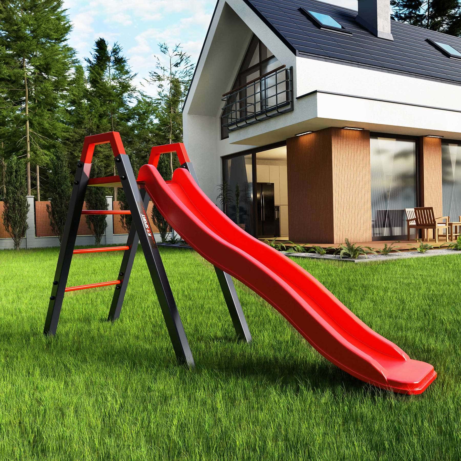 Voorbeeld van een kinderglijbaan op gras