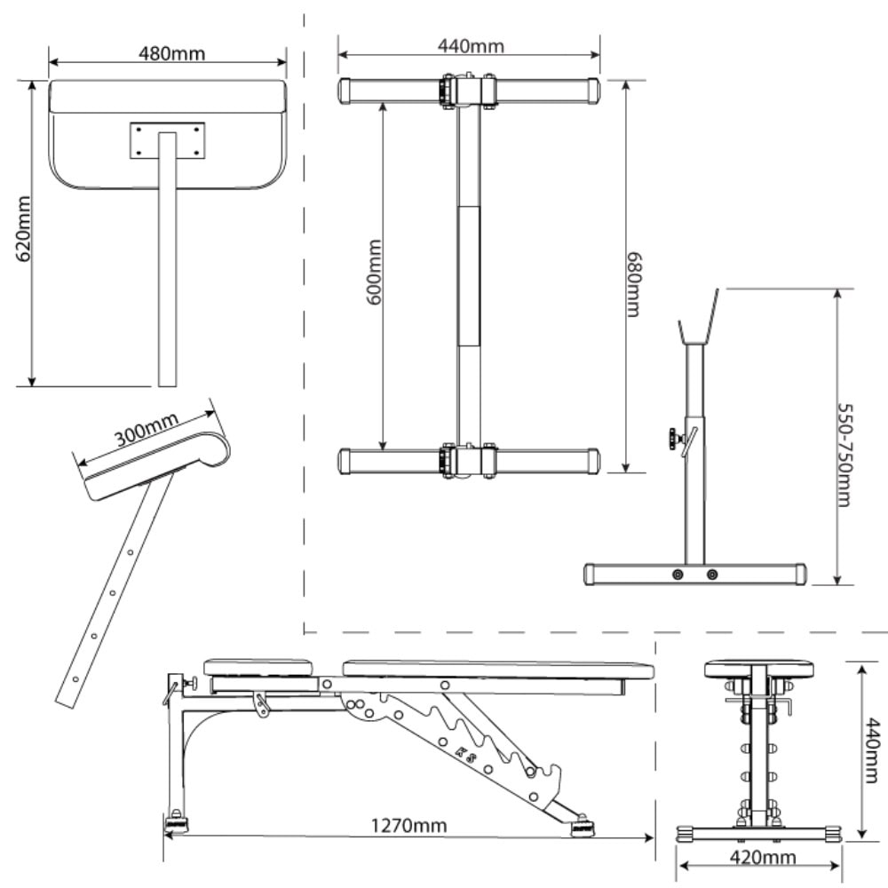 Caractéristiques techniques - Banc de musculation réglable pour l'entraînement avec haltères