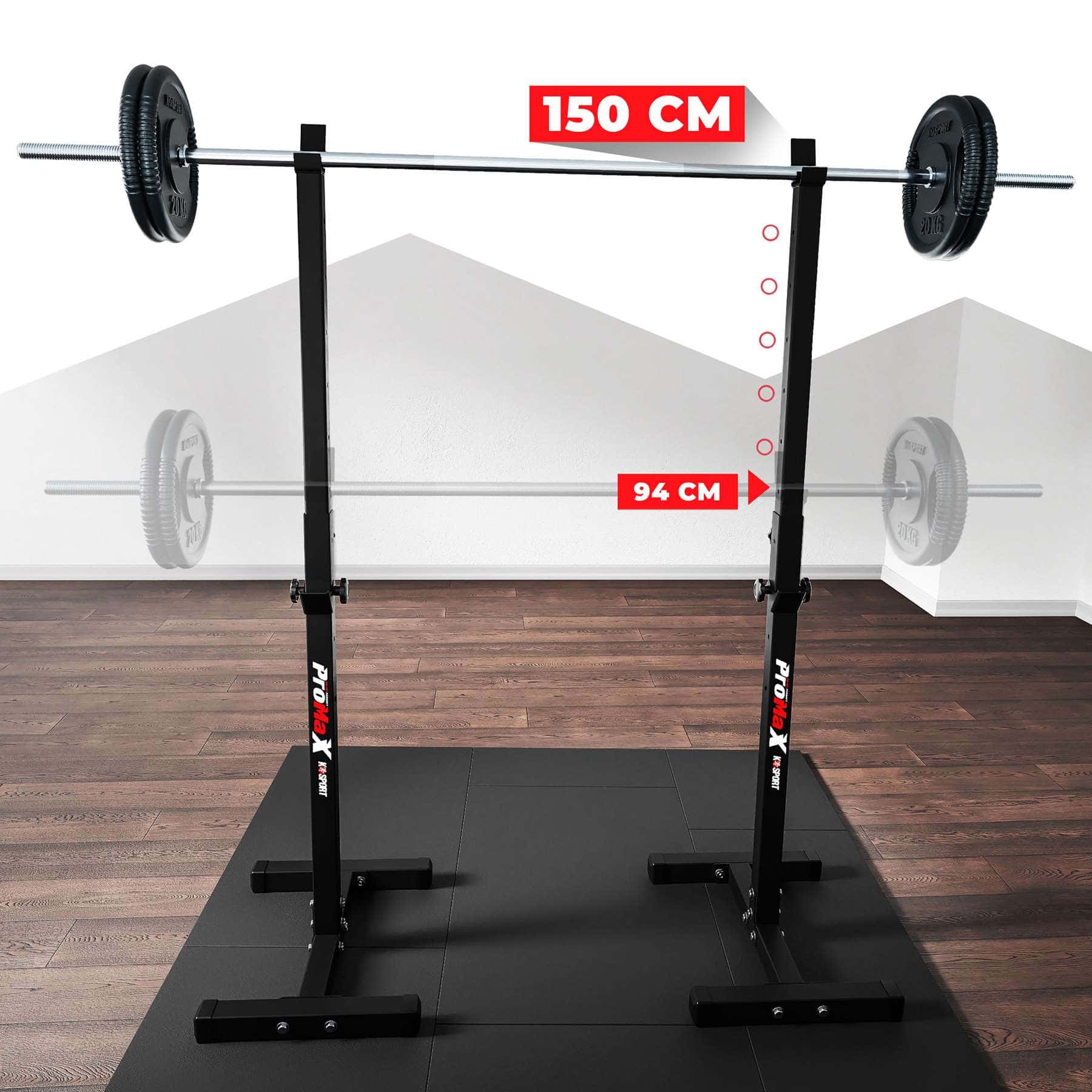 K-Sport Langhantelstandaard met maatvermeldingen van de hoogteverstelling