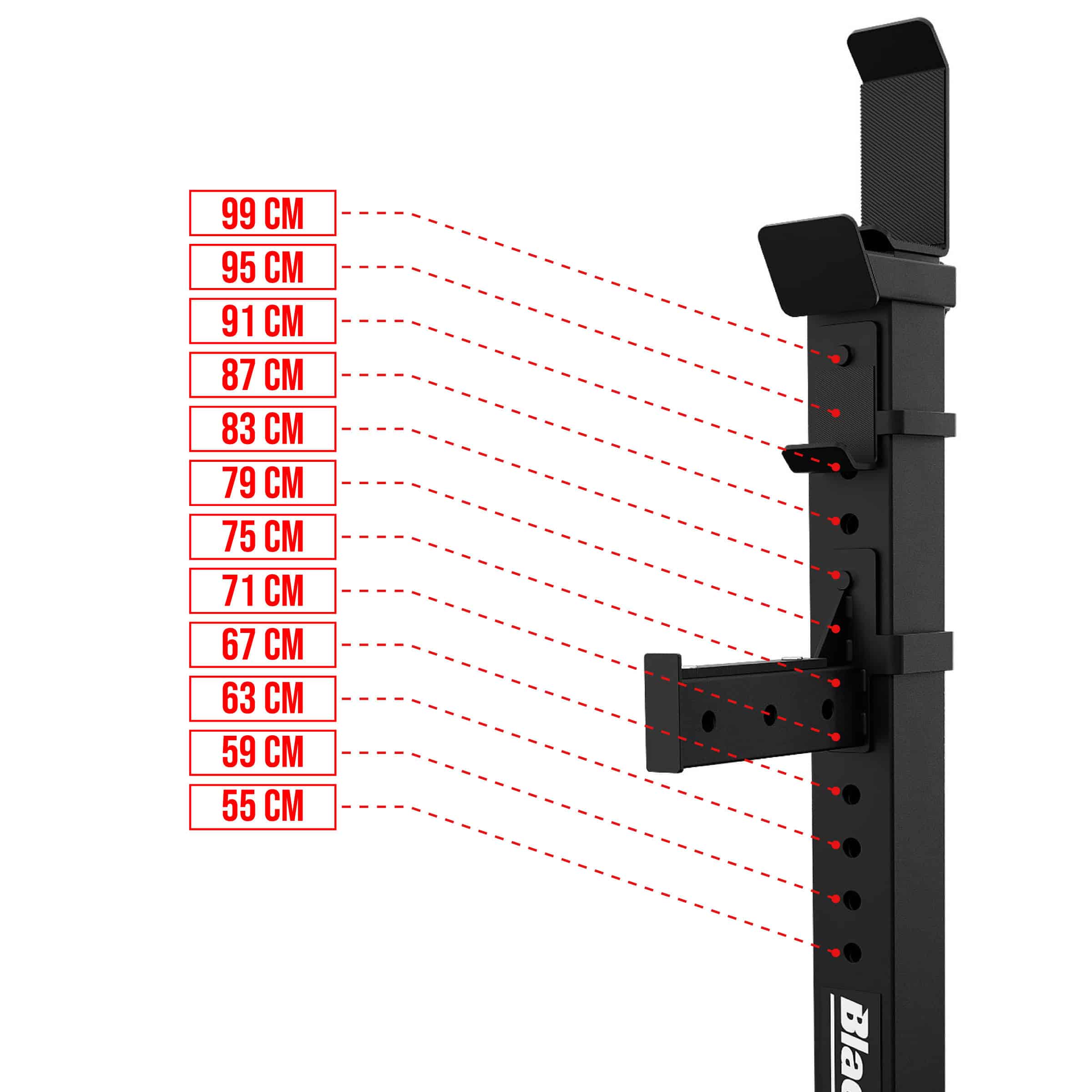 Supports de sécurité réglables sur 12 niveaux – protection fiable à chaque série