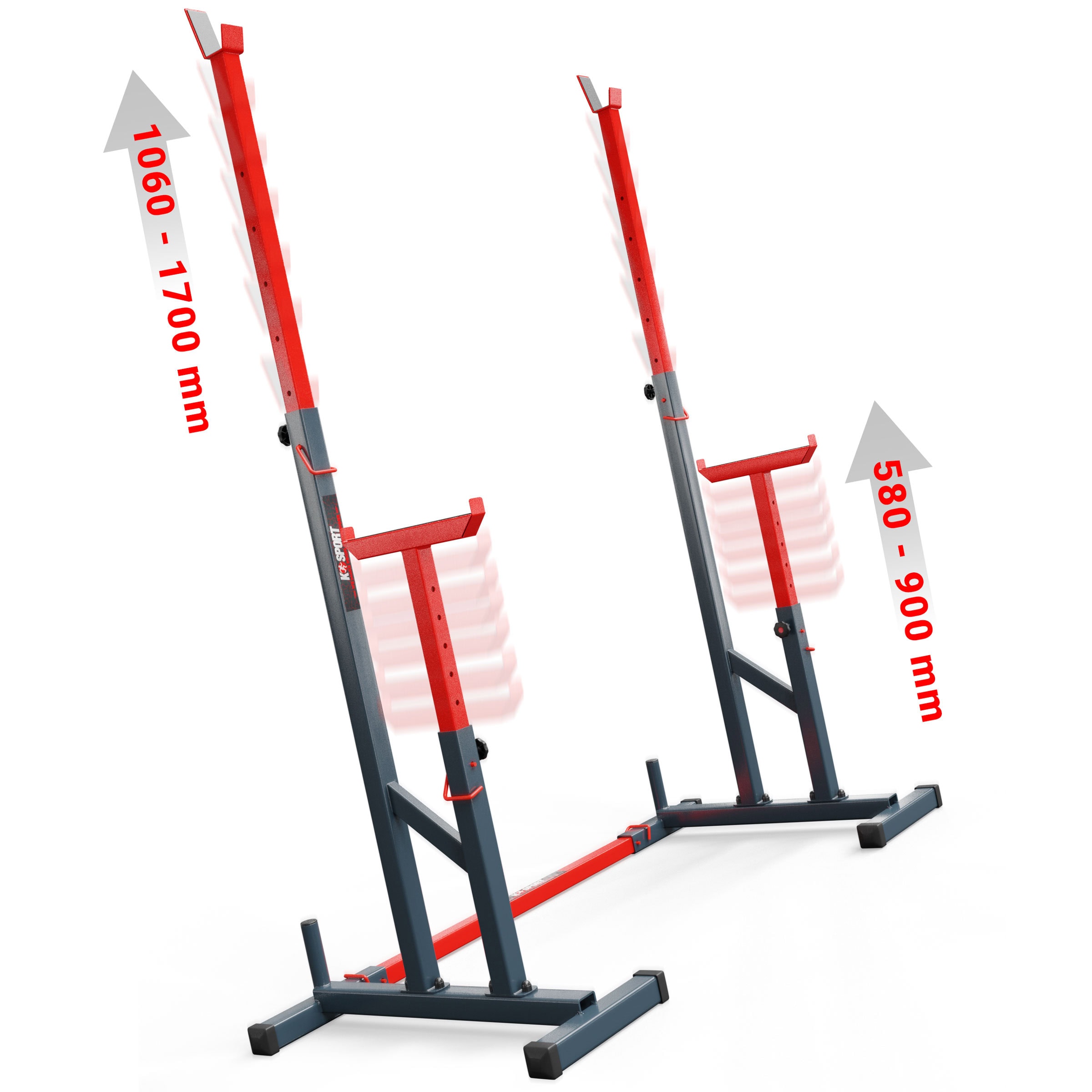 Multirack regulable para sentadillas con escala de medición de 1060 a 1700 mm y 580 a 900 mm, ideal para entrenamiento de fuerza personalizado