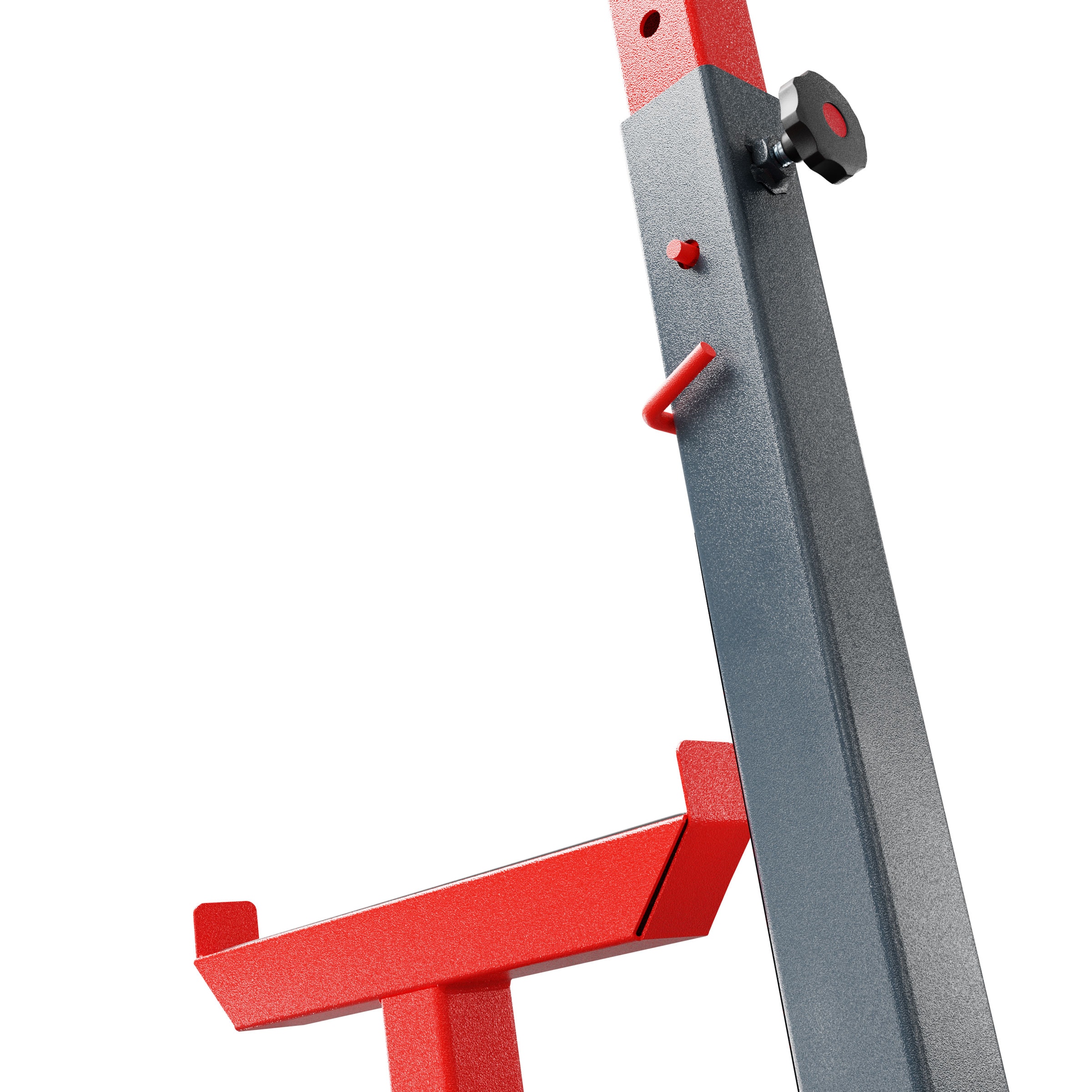 Primer plano del mecanismo regulable en altura del K-Sport Multi-Squat-Rack, robusto y fácil de ajustar