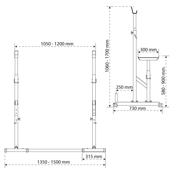 Datos técnicos - Multi Squat Rack regulable