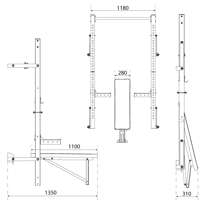Especificaciones técnicas - Rack de pared plegable con banco plegable