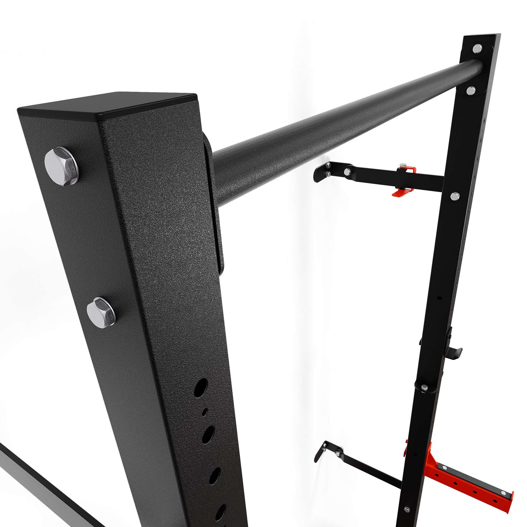 Detalle del rack de pared de K-Sport – soporte robusto para un entrenamiento seguro con pesas