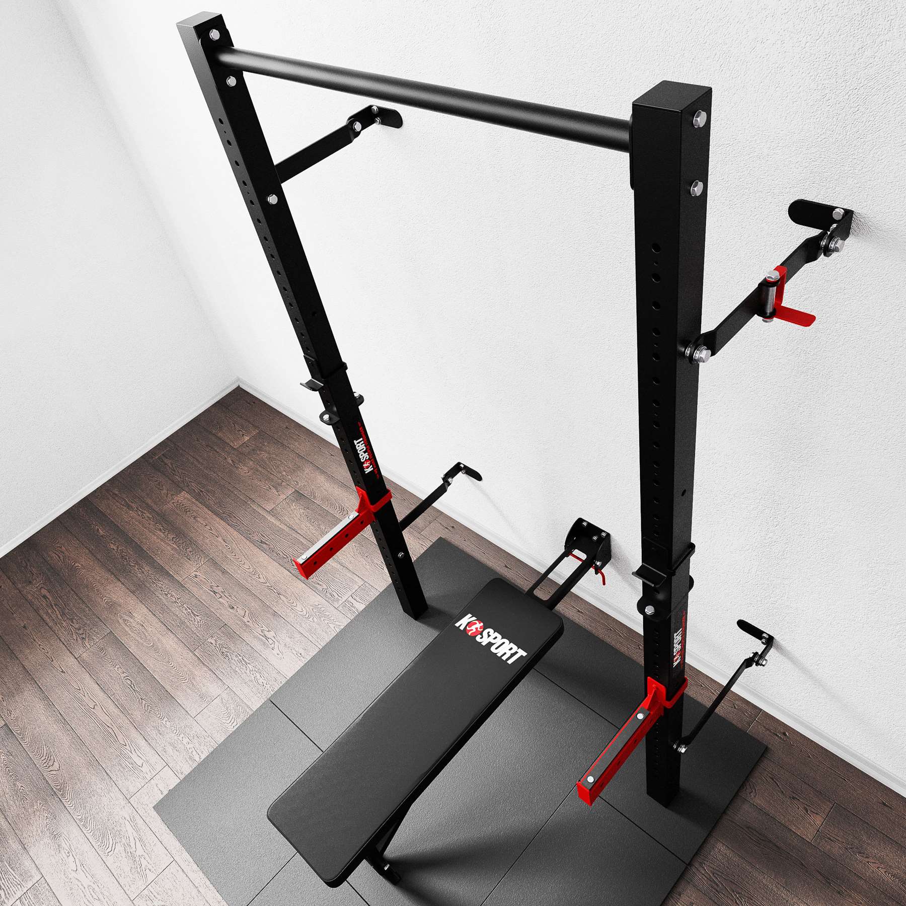Rack de pared de K-Sport desde arriba – visión general de las posibilidades de entrenamiento multifuncional en casa