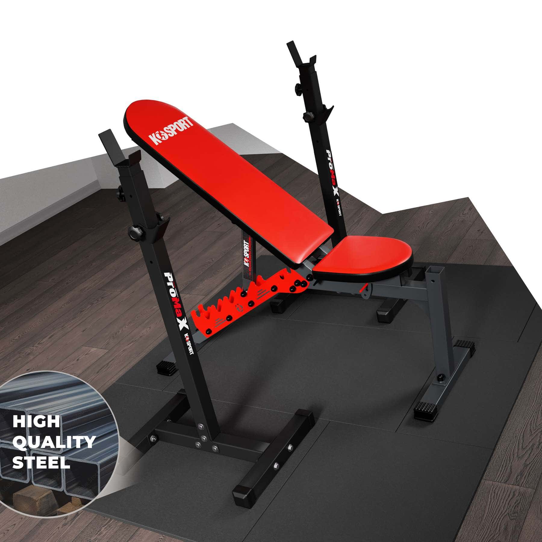 Panca K-Sport e Rastrelliera con indicazione della qualità dell'acciaio