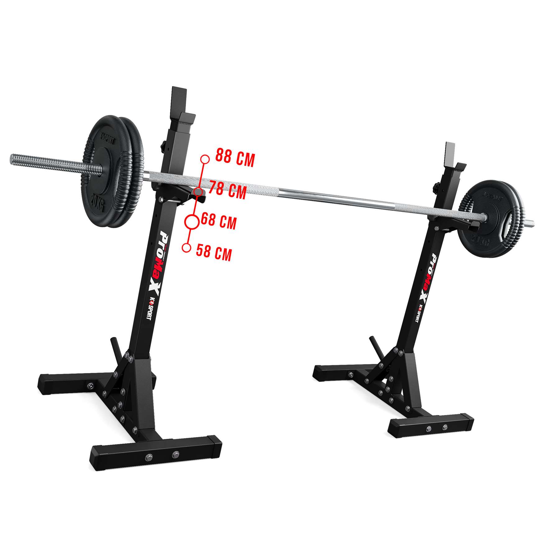Soporte para barra ajustable de 94 cm a 150 cm de altura con barra olímpica