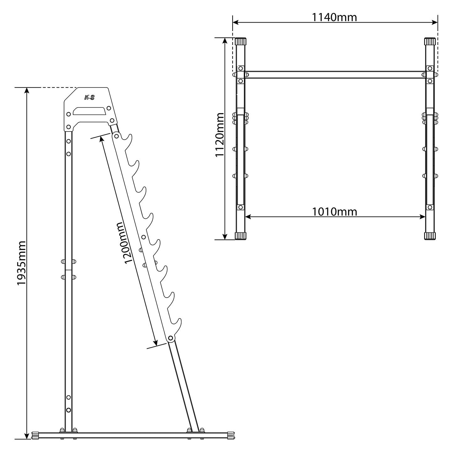 Datos técnicos - Soporte para barra larga - rack para sentadillas con varios niveles