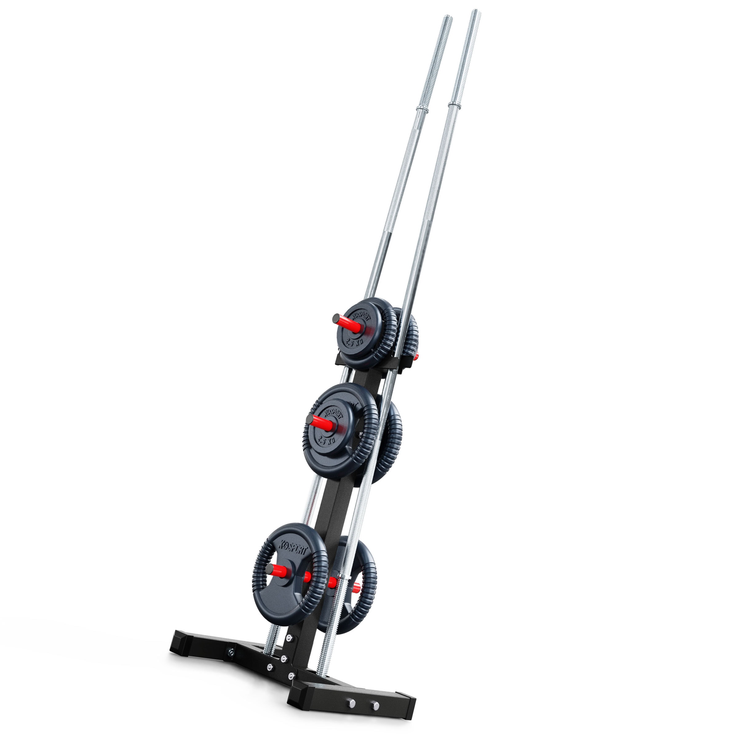 Soporte para discos de pesas K-Sport con barras y pesas