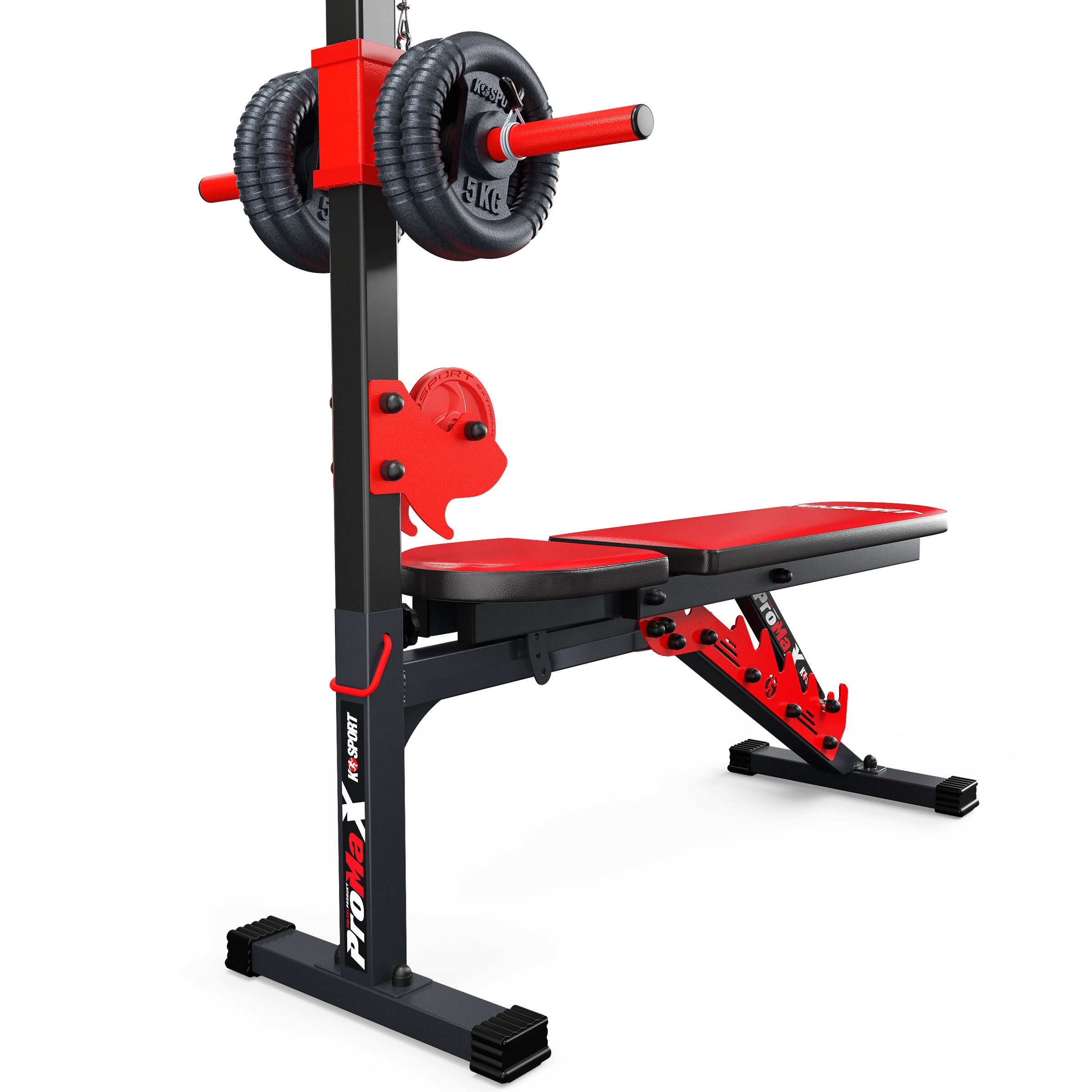Gros plan du support de poids et du système de fixation des câbles de la station de traction latissimus K-Sport