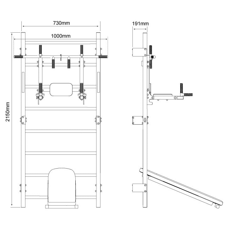 Données techniques - Set d'entraînement avec espalier, station de dips, barre de traction et banc