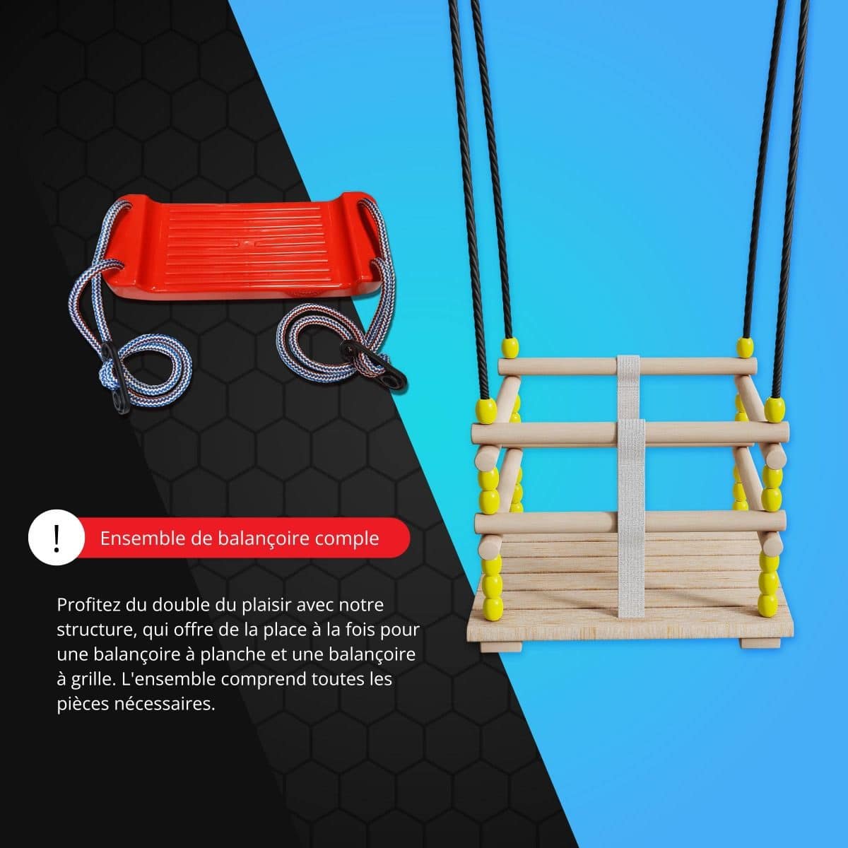 Balançoire à plateau rouge et balançoire à grille pour enfants – Set complet