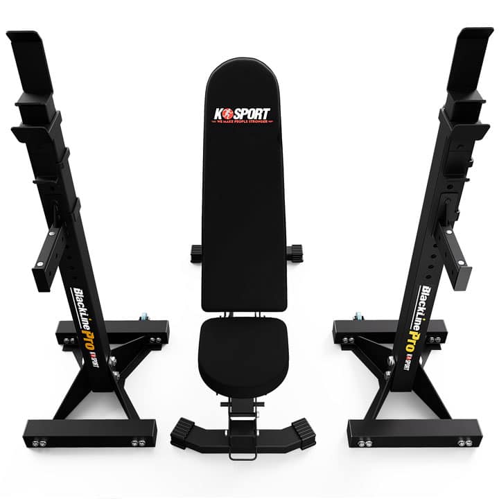 Combinazione supporto bilanciere e panca regolabile K-Sport – setup completo per allenamento con bilanciere