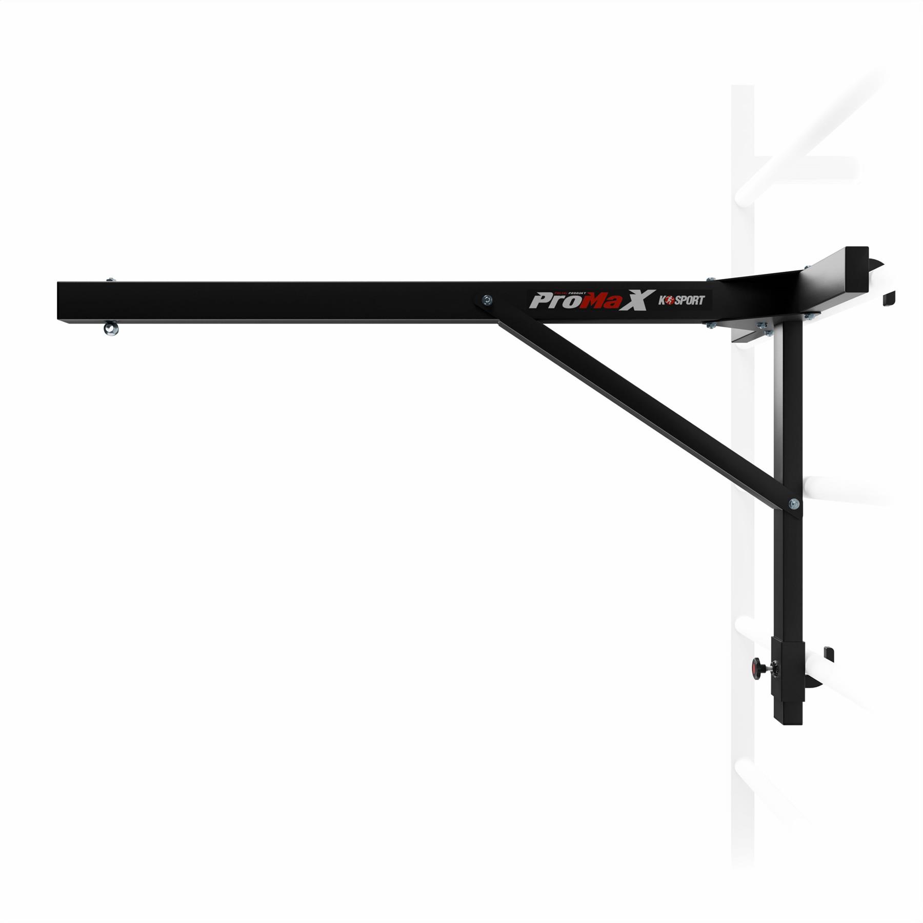 Vista laterale del supporto nero per sacco da boxe con logo K-Sport