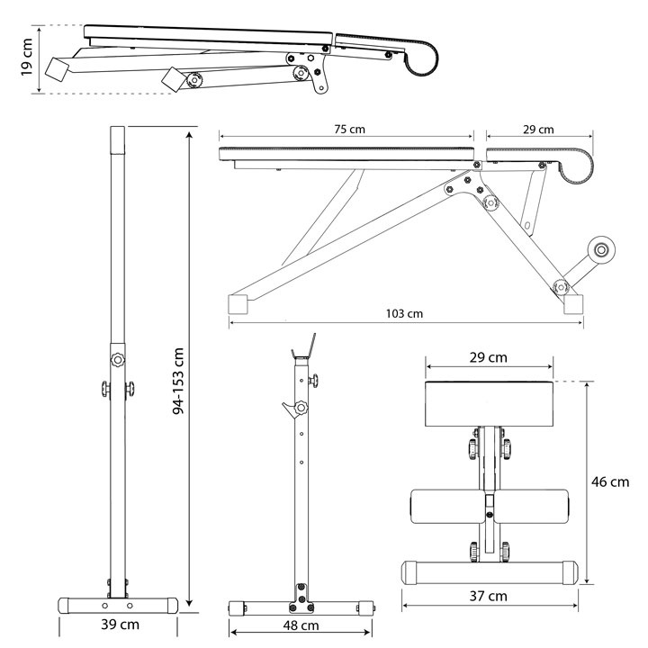 Données techniques - Supports pour barre d’haltères réglables avec banc de musculation