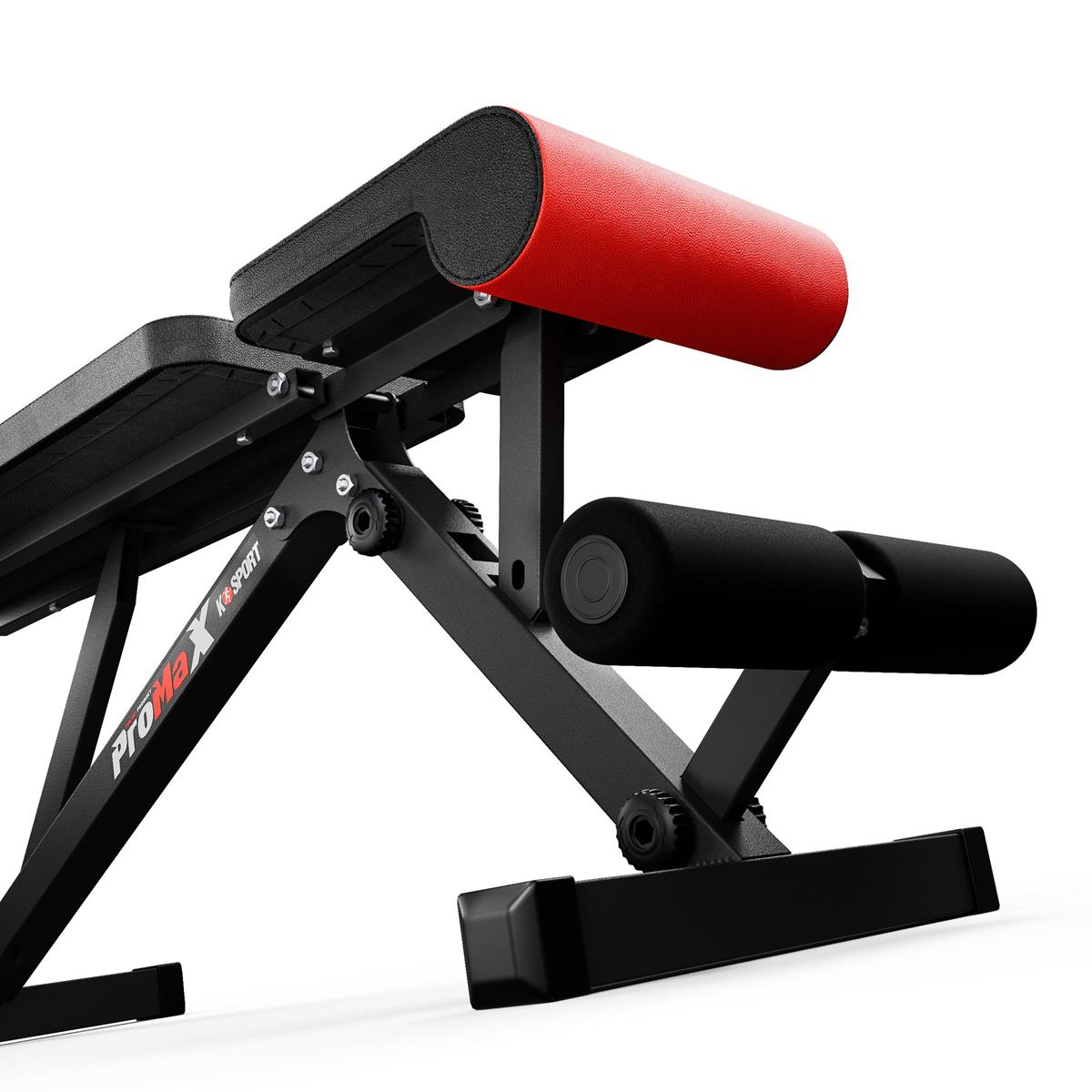 Vue détaillée du support pour les jambes et du rembourrage du banc de musculation