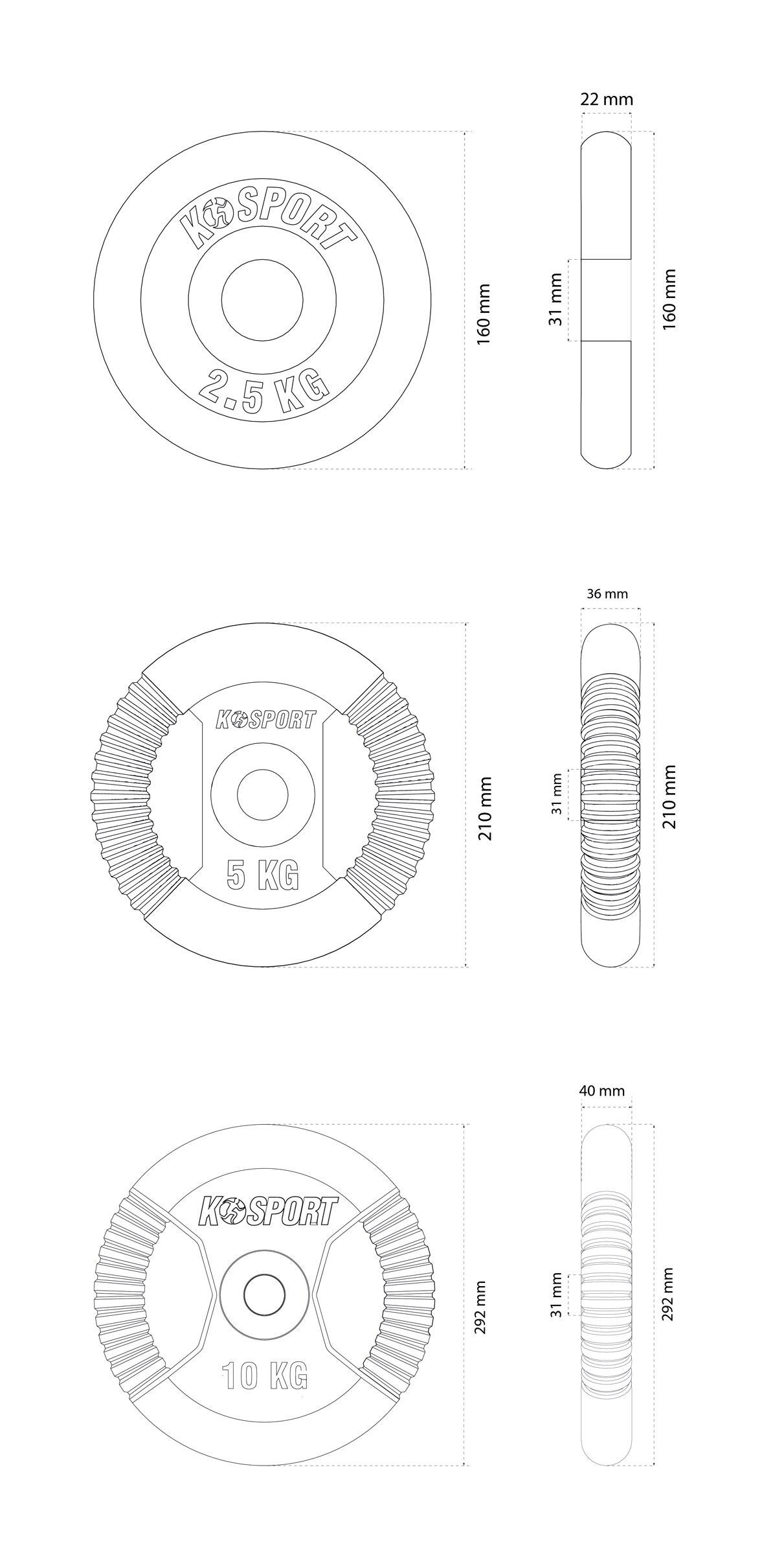 Dati tecnici Set di piastre per pesi