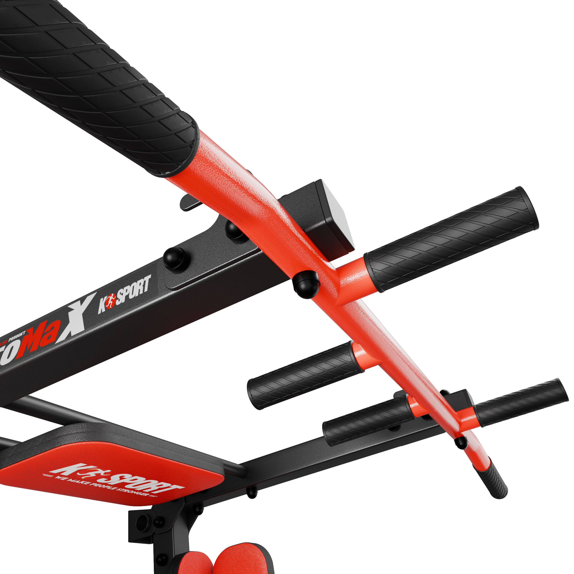 Detail: multi-grip optrekstang van de 2-in-1 wandstation met antislip handgrepen