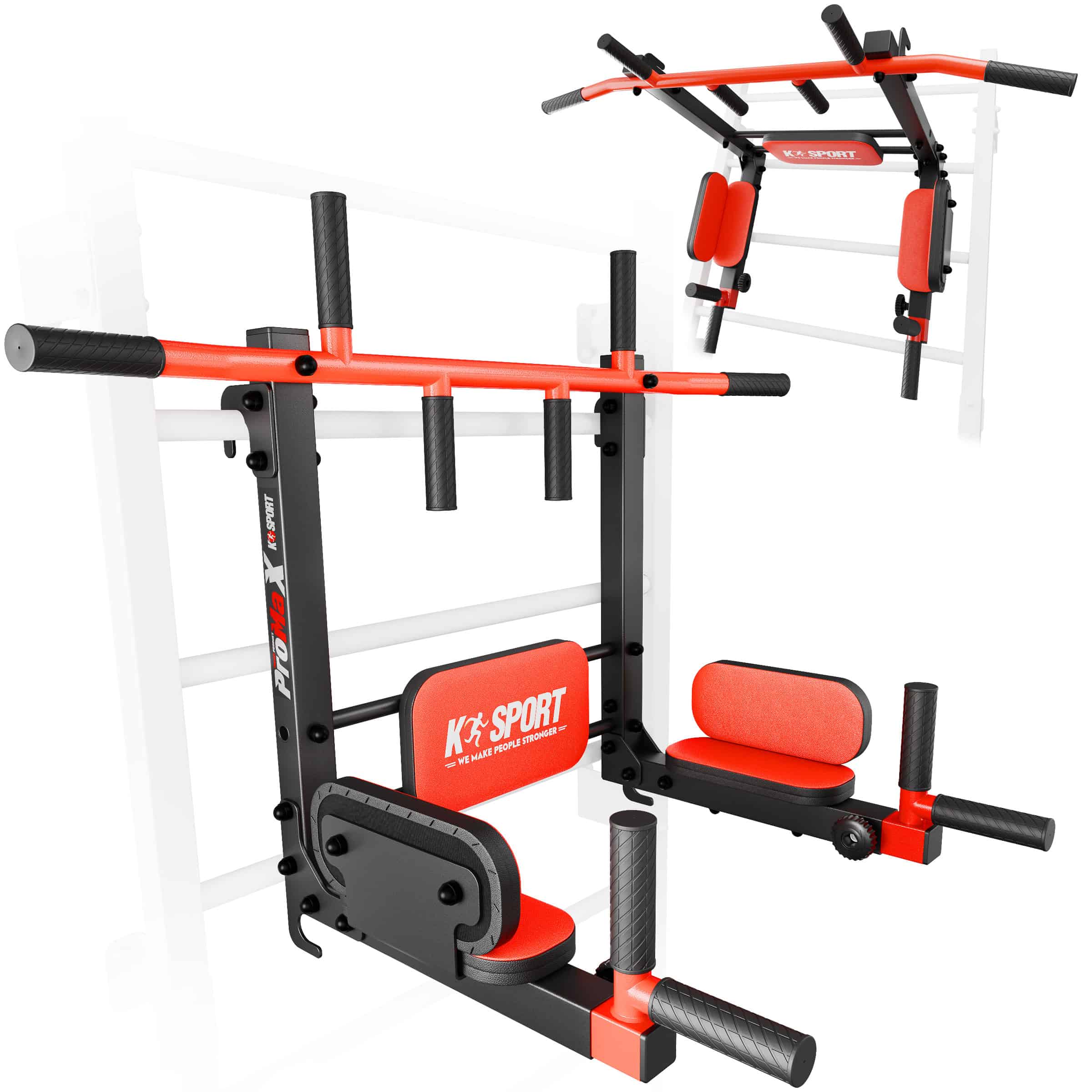 Multifunctioneel pull-up en dipstation voor montage op wandrek