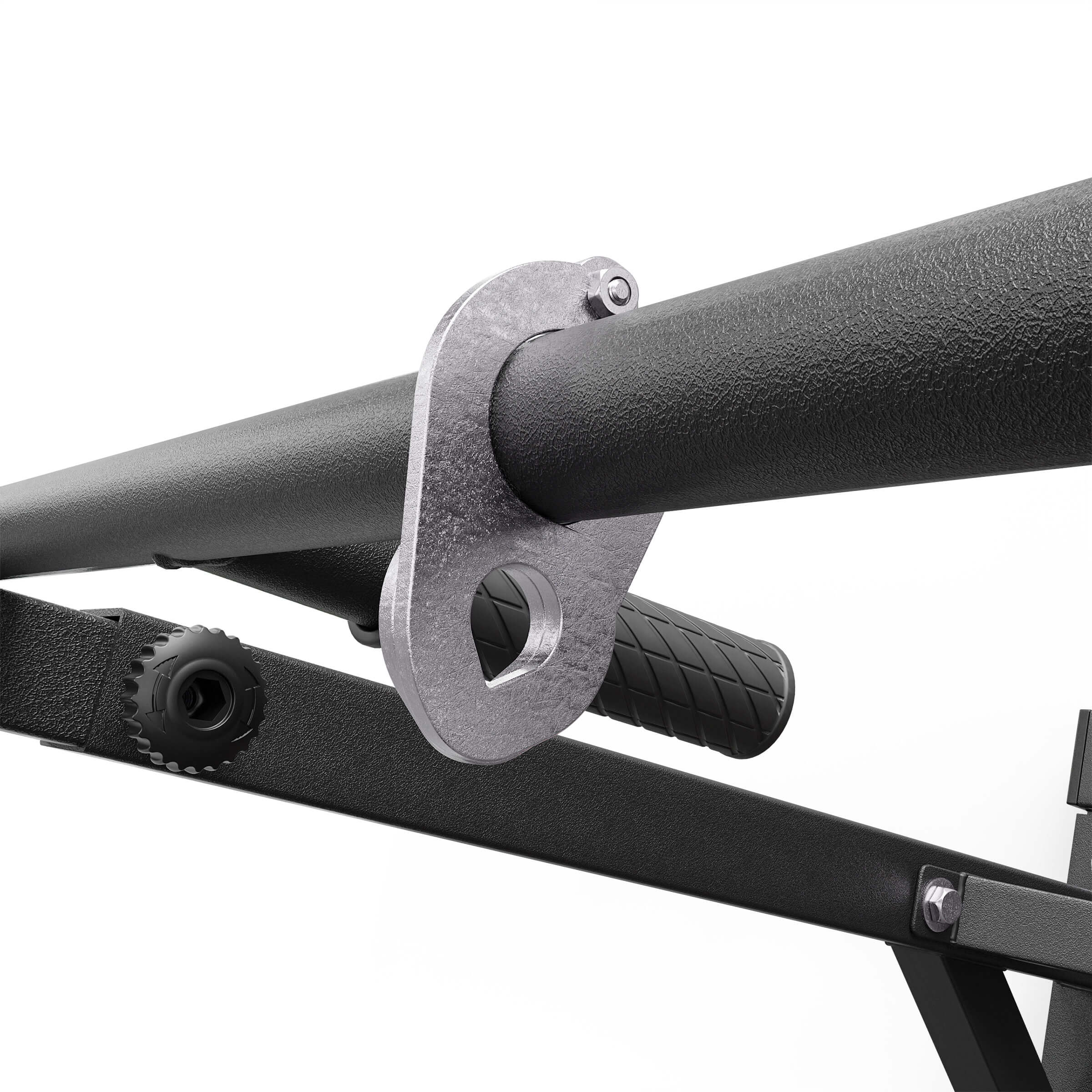Detail van centrale ophangoog aan optrekstang voor bokszak of accessoires