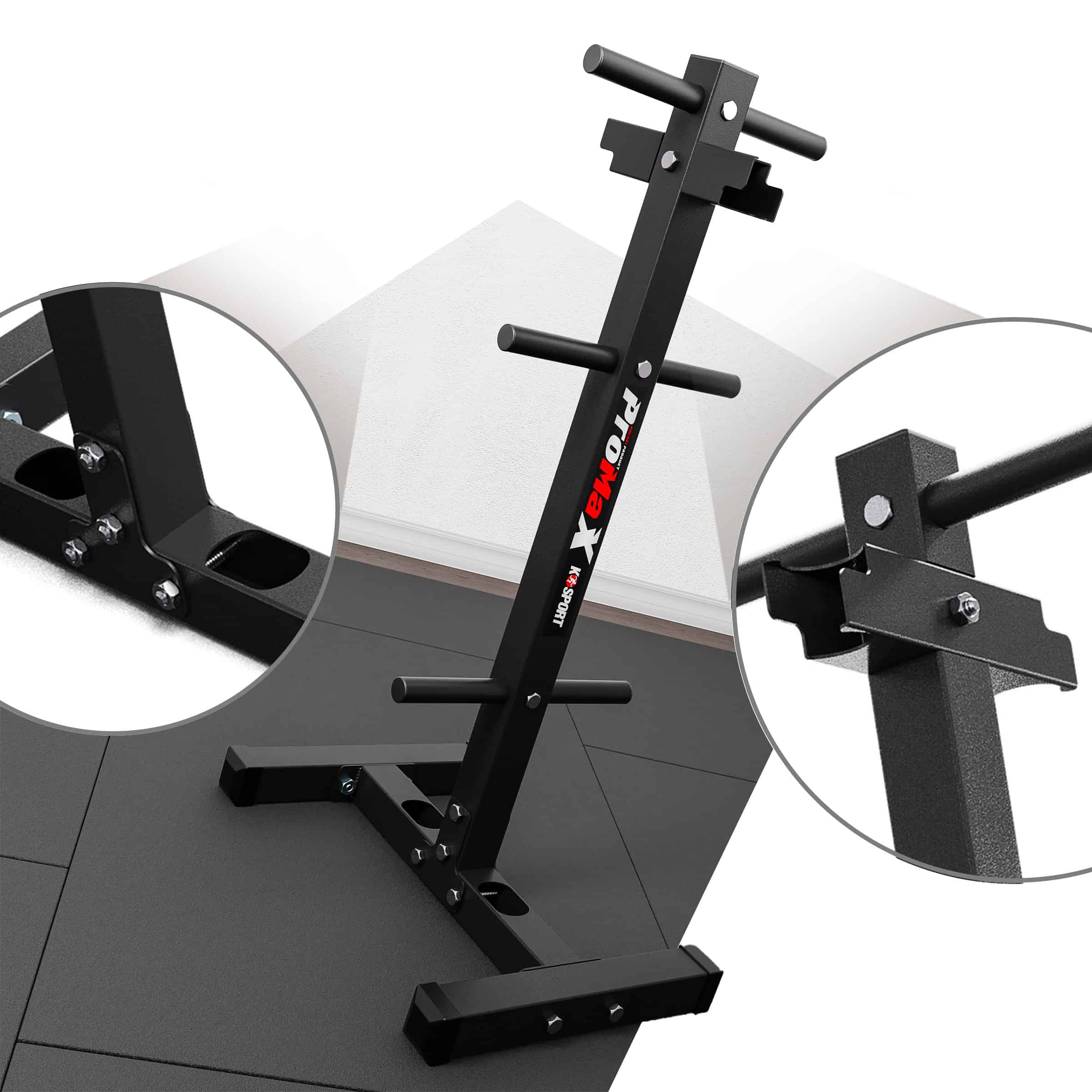 Dettaglio del supporto per manubri con focus sulle viti e sul portabilanciere