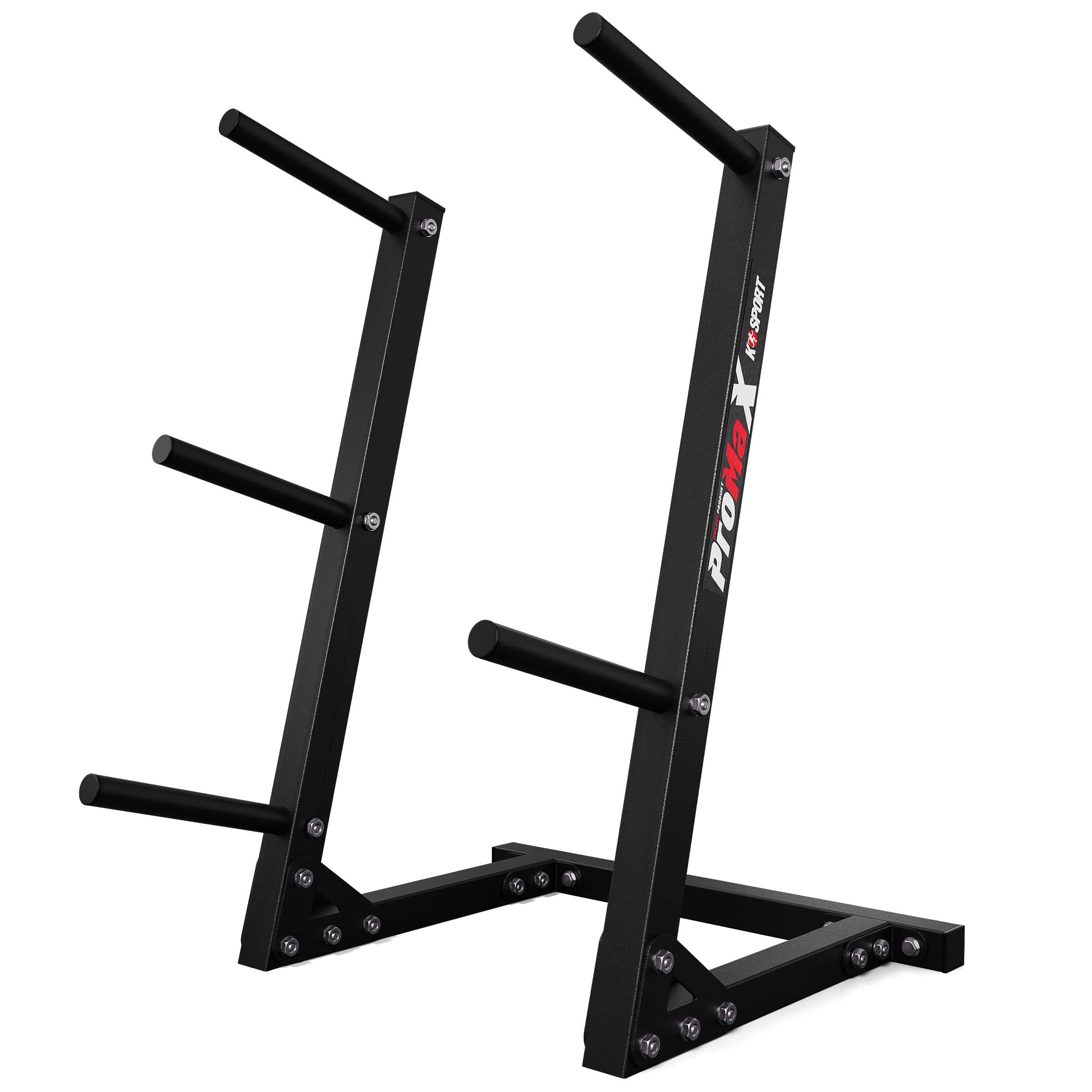 Soporte para discos con cinco barras de almacenamiento, vista lateral, estructura de metal negro resistente