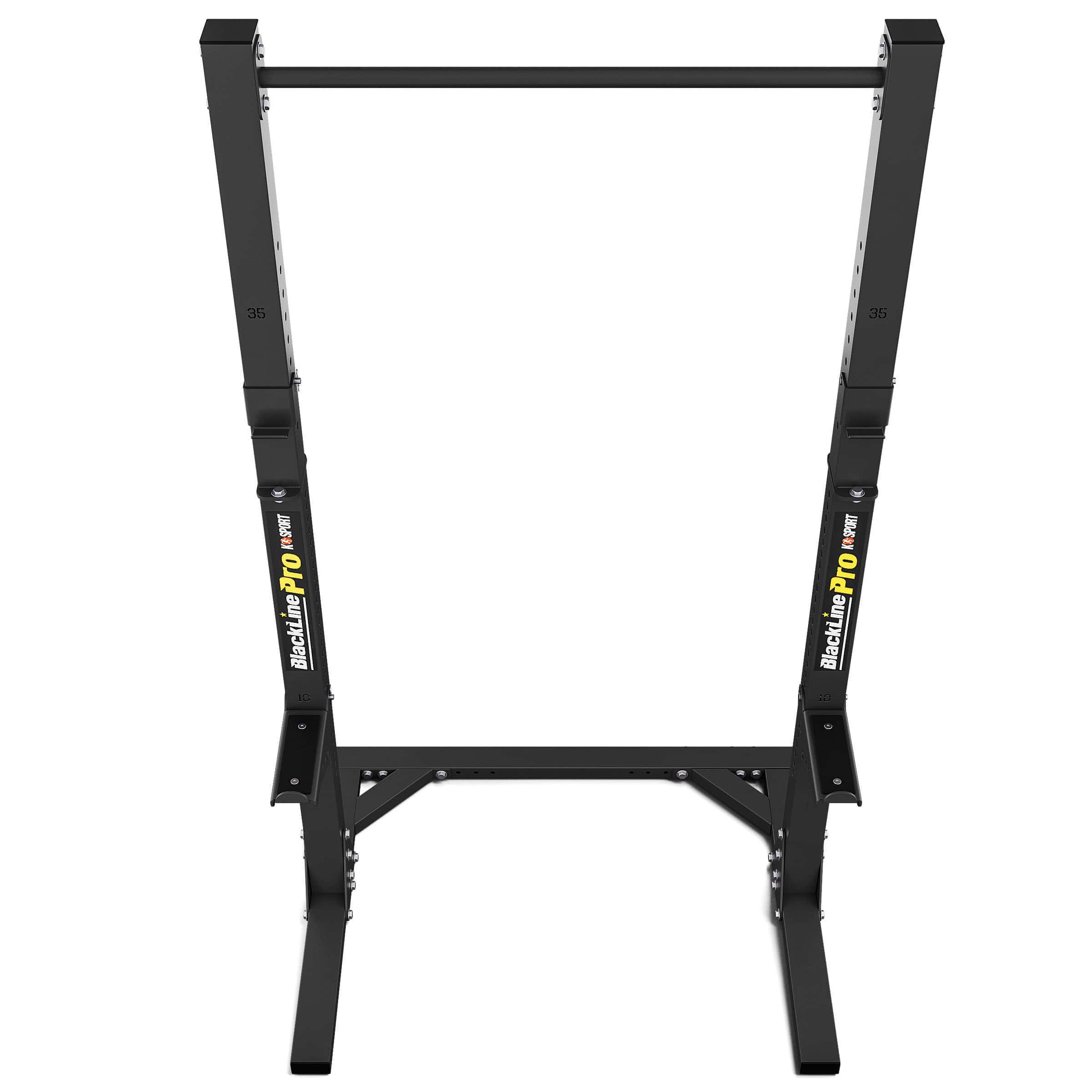 Vrijstaand squat rack in zwart met in hoogte verstelbare haltersteunen