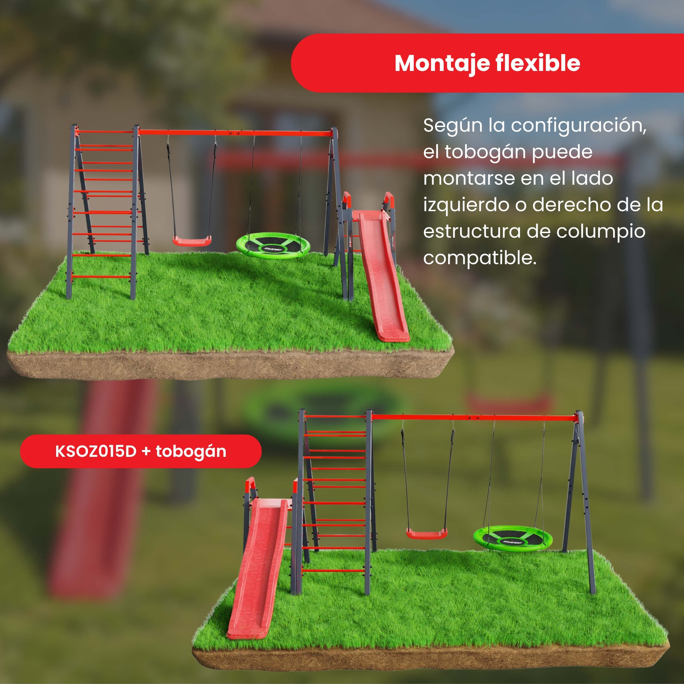 Tobogán infantil montable a la izquierda o a la derecha de la estructura de columpio K-Sport KSOZ015D