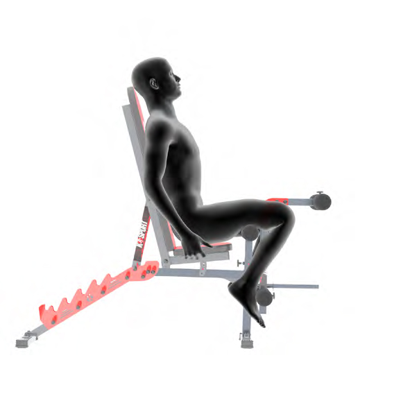 Dummy op krachtstation met beenpers - Beenstrekoefening op het apparaat