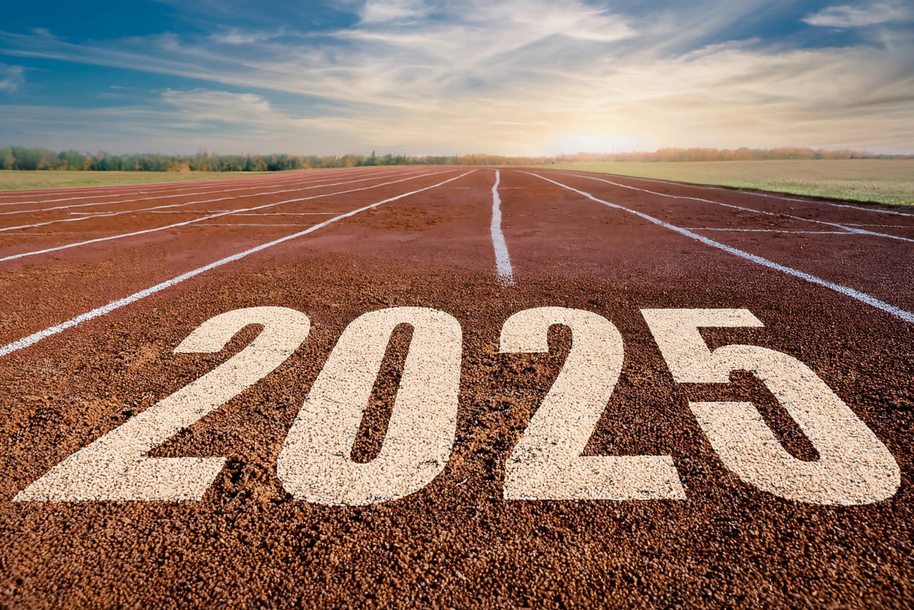 Startbaan met het jaar 2025, symbool voor het begin van een nieuw jaar en het stellen van doelen